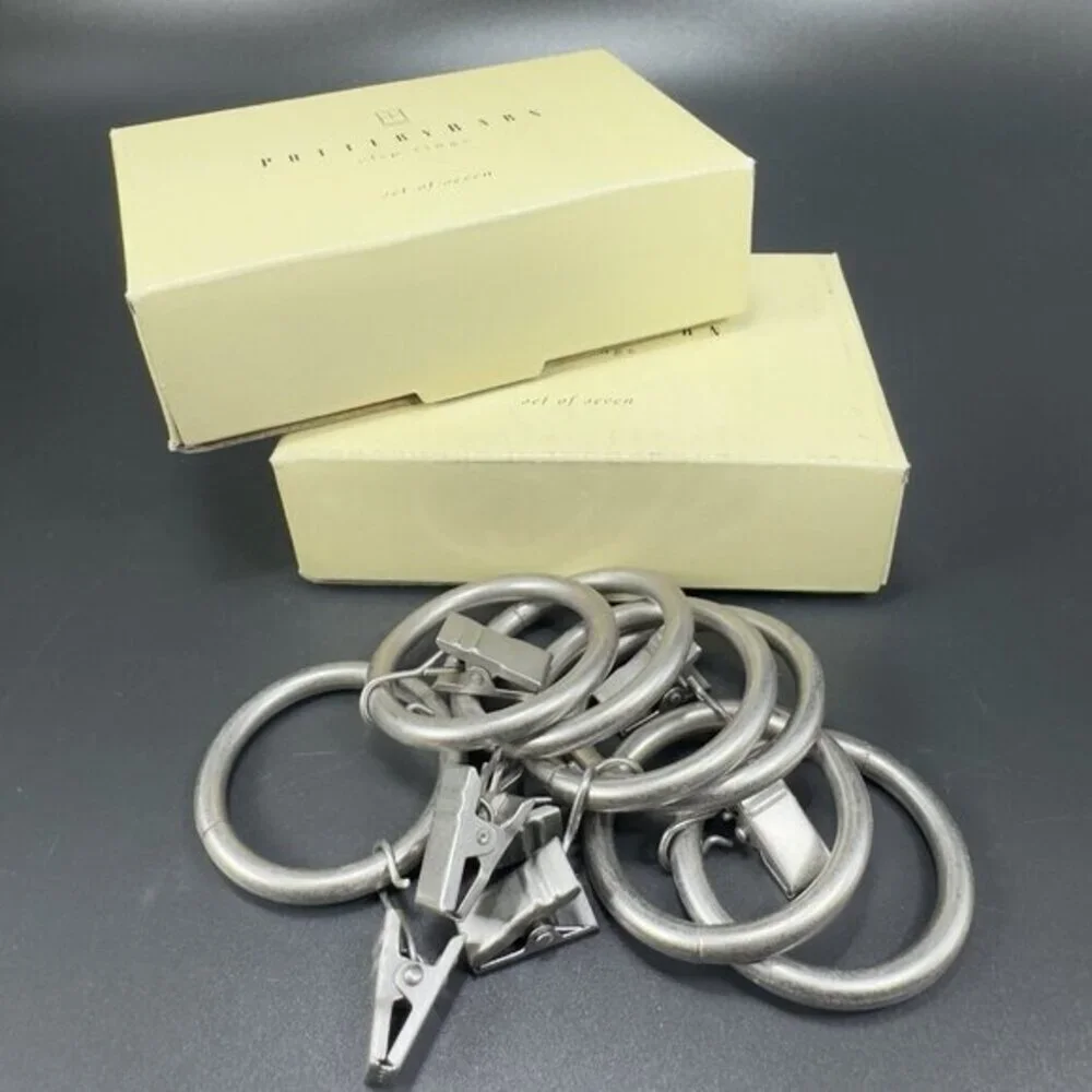 Pottery Barn Metal Clip Rings‎ Brushed Nickel Set of 14 Curtain Rings New In Box